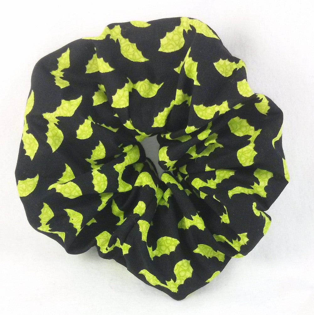 Green Bats on Black Cotton Scrunchy - Large