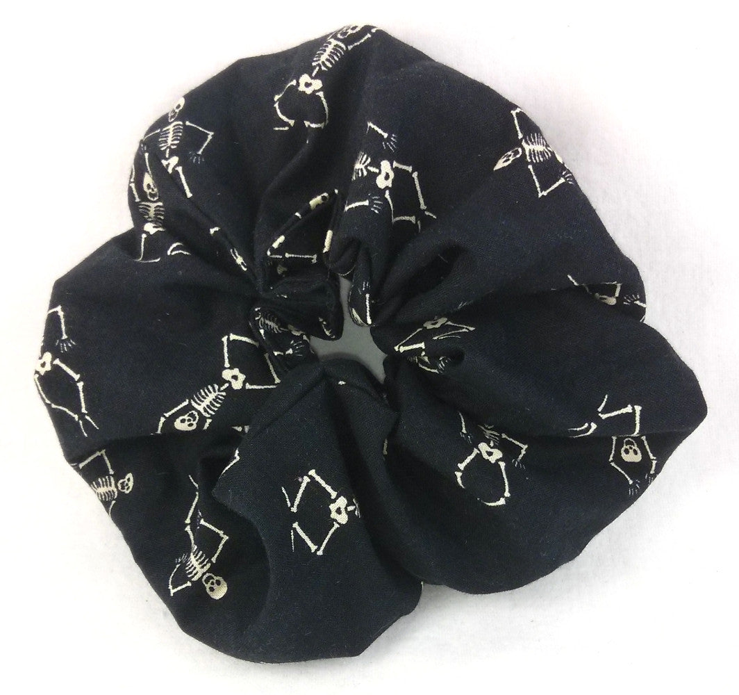 Dancing Skeletons on black cotton Scrunchy - Large