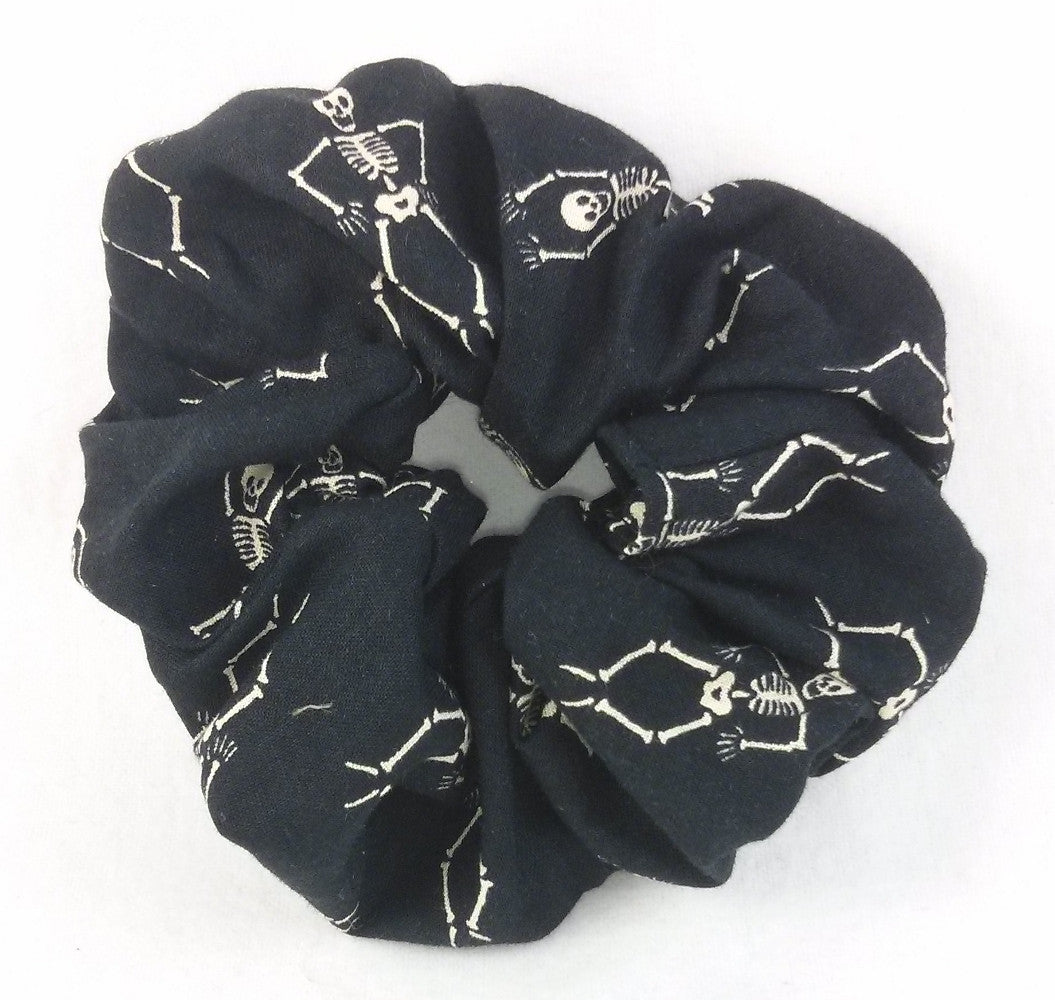Dancing Skeletons on black cotton Scrunchy - Regular