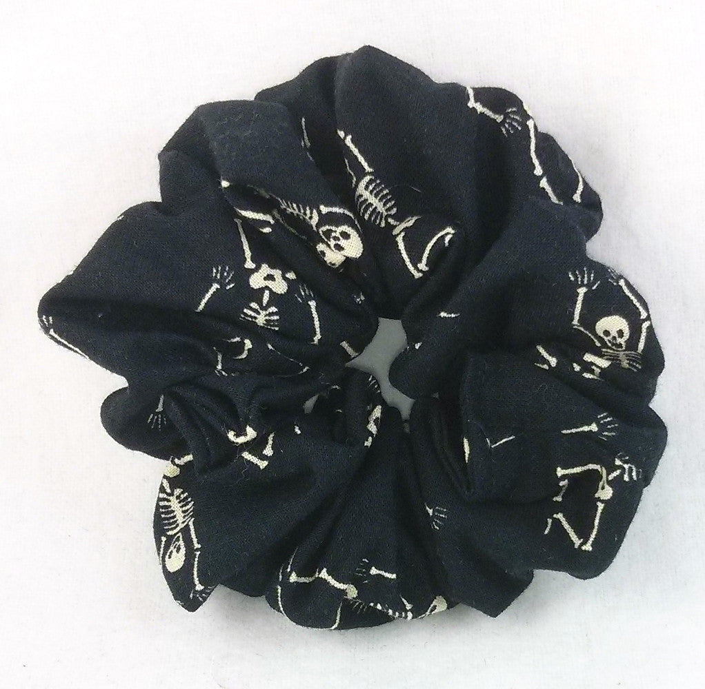 Dancing Skeletons on black cotton Scrunchy - Small