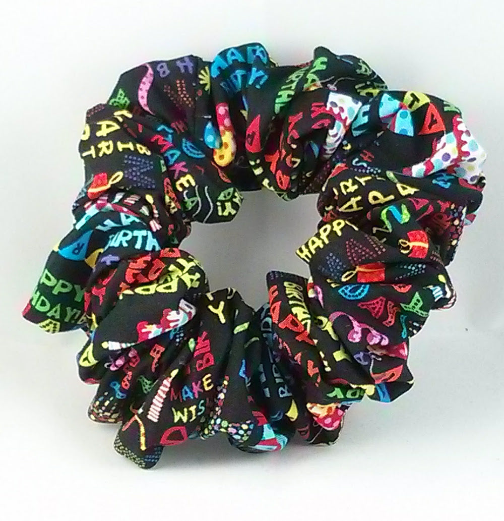 Happy Birthday on Black Cotton Scrunchy - Full