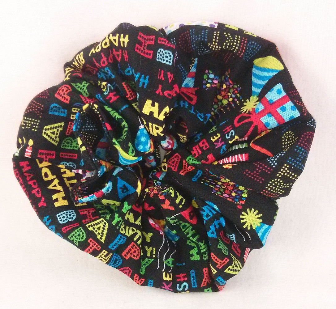 Happy Birthday on Black Cotton Scrunchy - Large