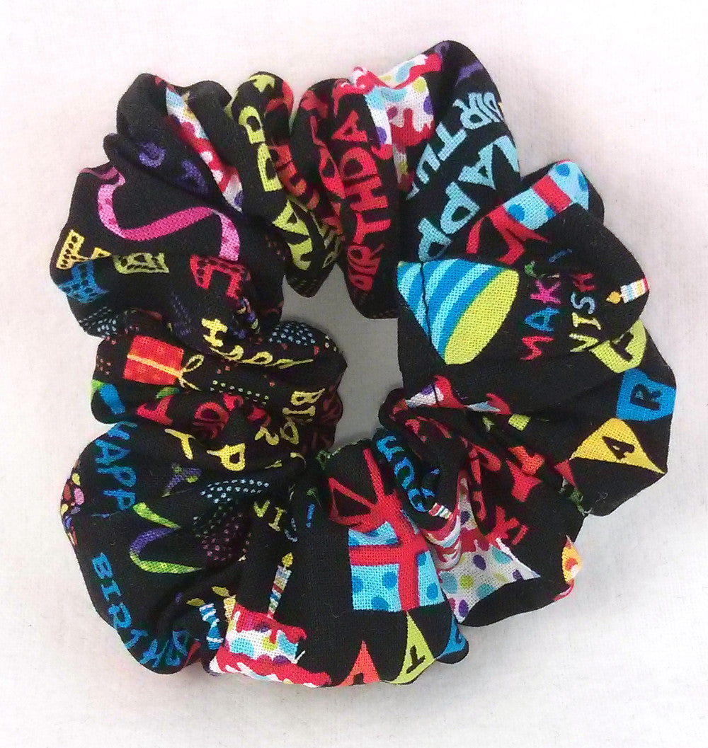 Happy Birthday on Black Cotton Scrunchy - Small