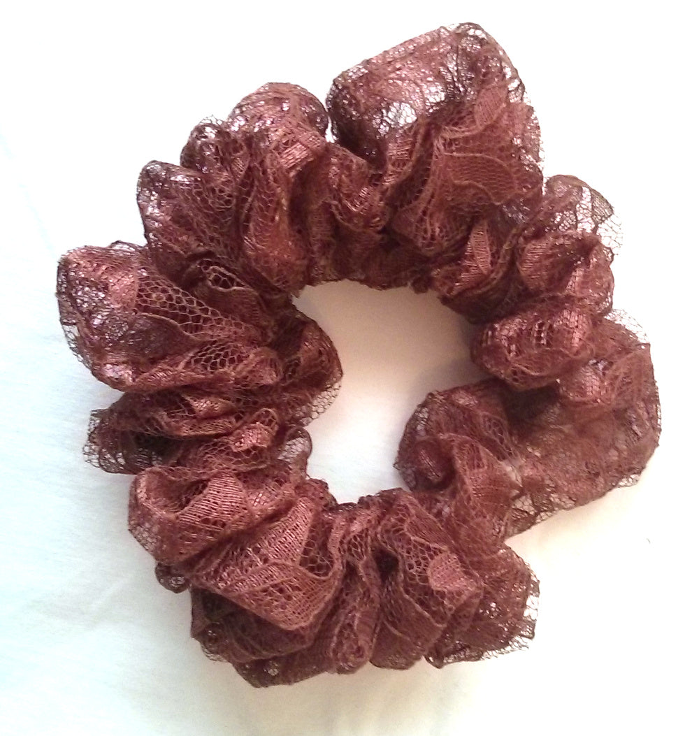 Mocha Brown Lace Hair Scrunchies - Full