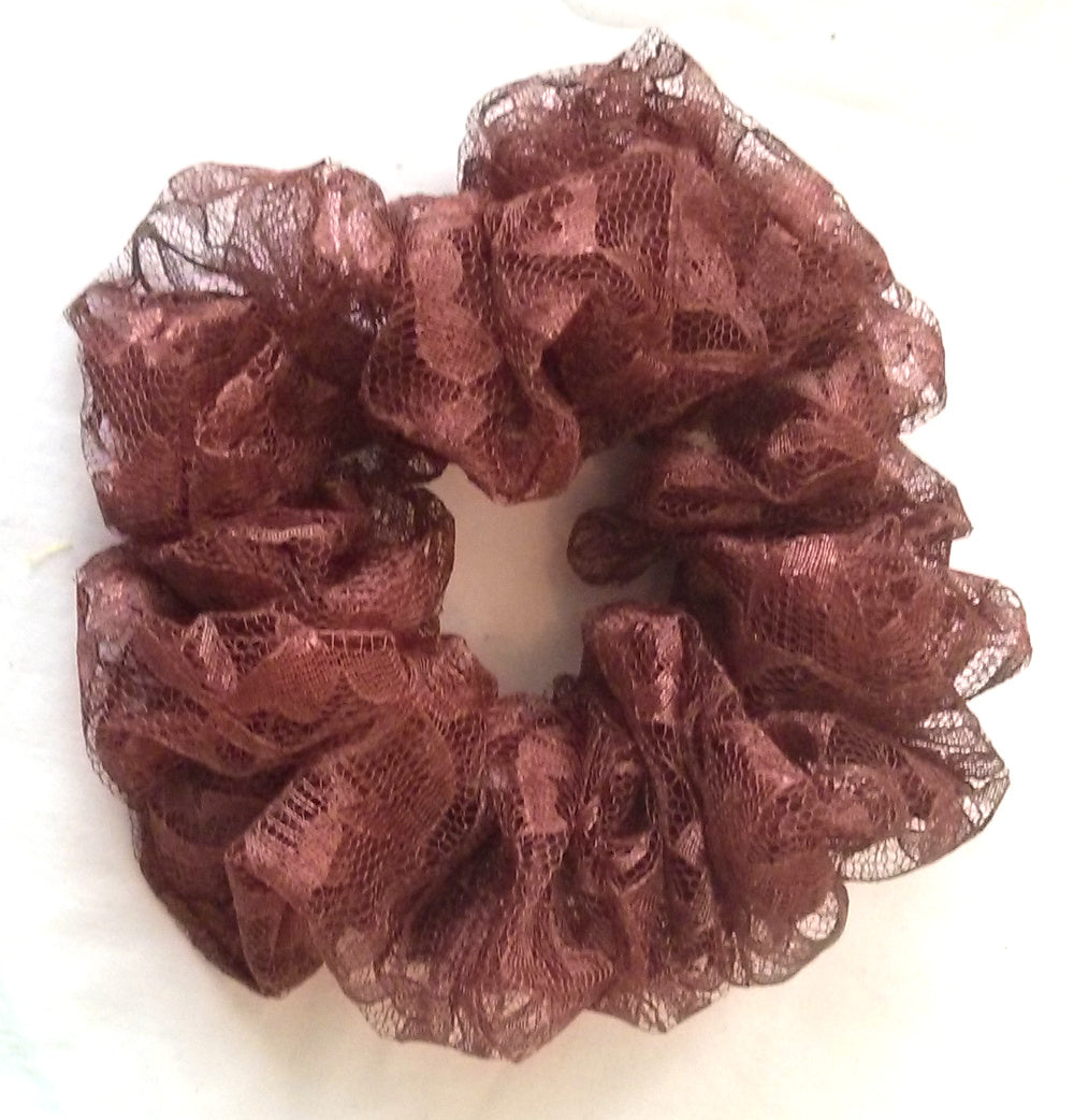 Mocha Brown Lace Hair Scrunchies - Jumbo