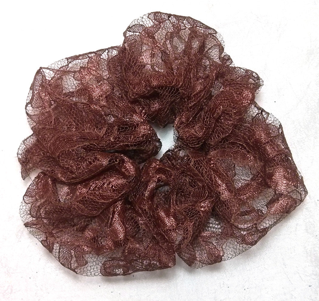Mocha Brown Lace Hair Scrunchies - Large