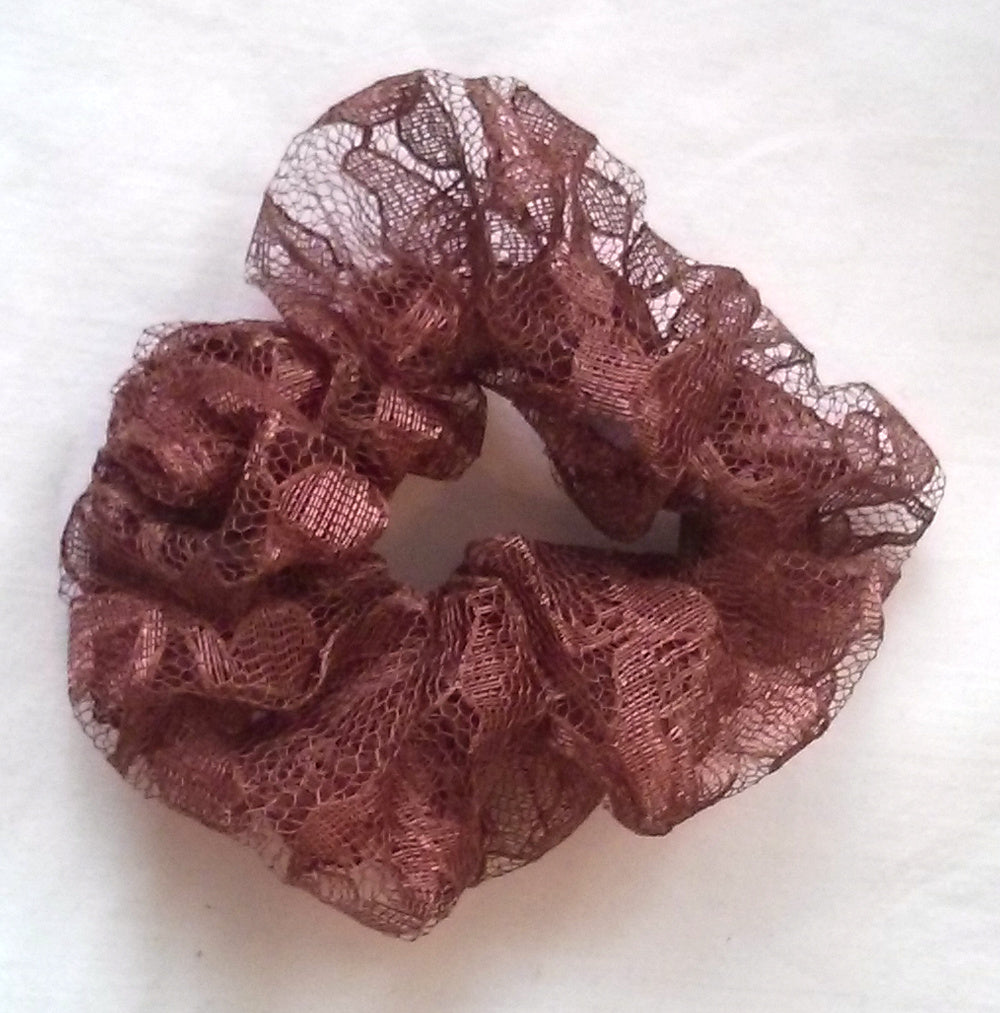 Mocha Brown Lace Hair Scrunchies - Small