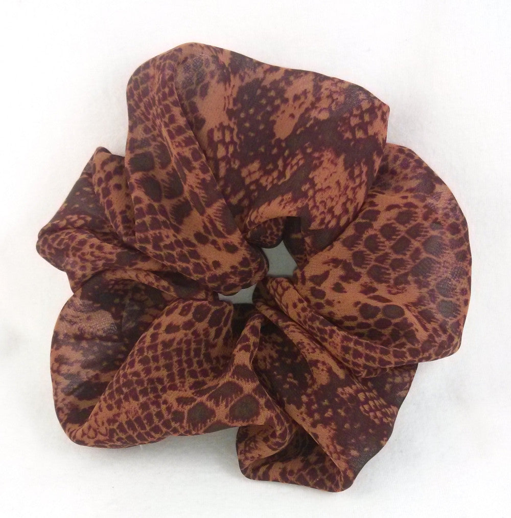 Brown Snakeskin Georgette Scrunchy - Large