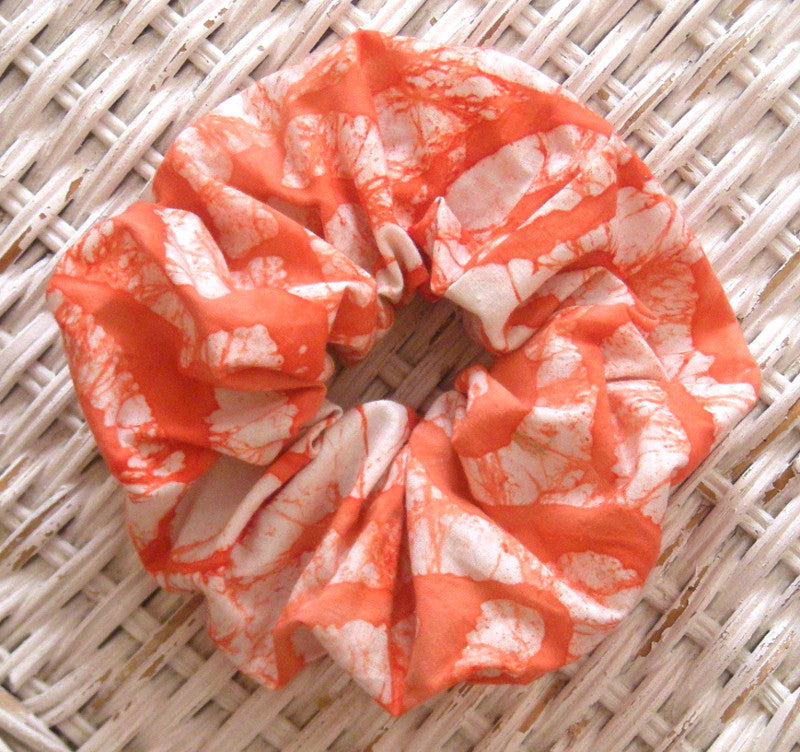 Orange and White Batik Cotton Scrunchies - Large