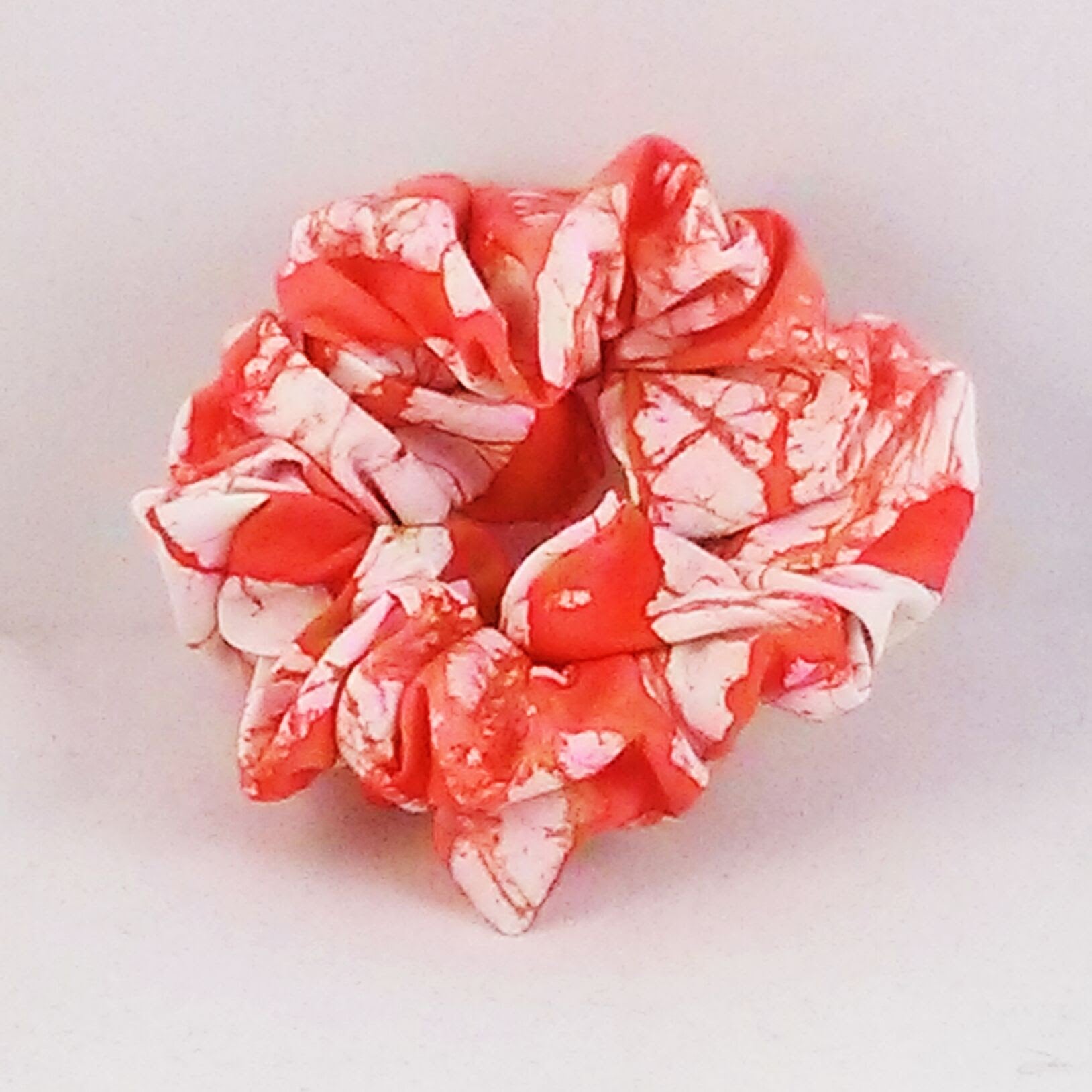 Orange and White Batik Cotton Scrunchies - Small