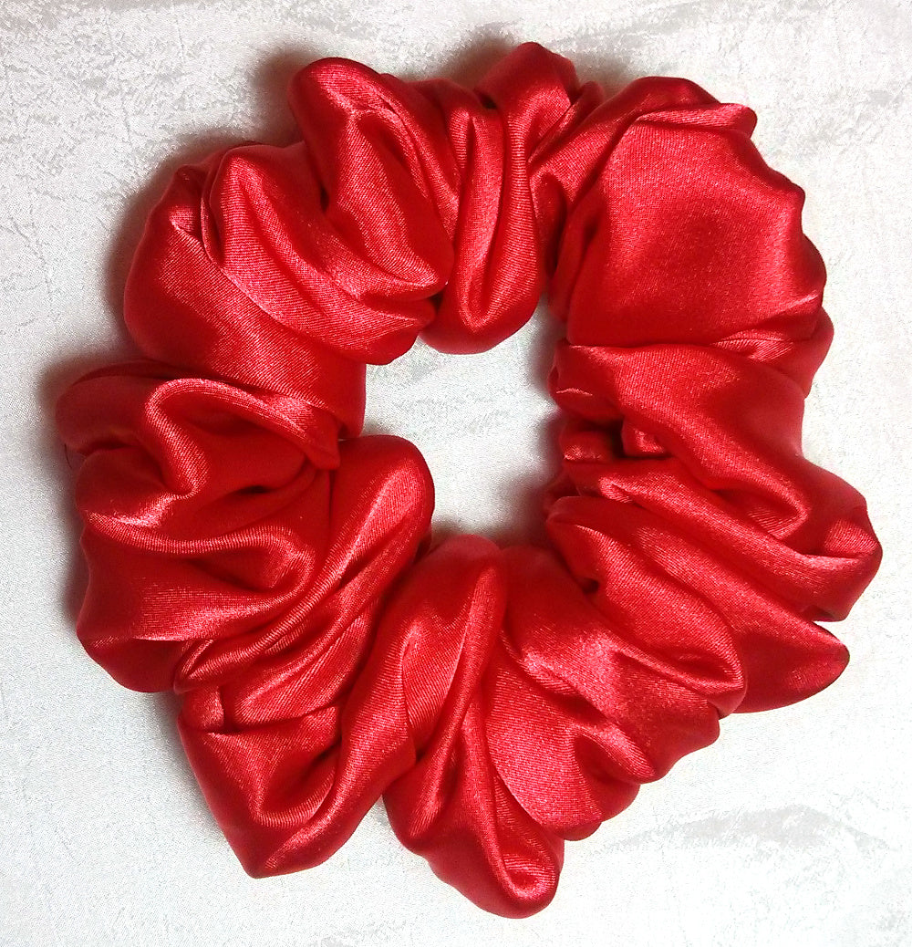 Poppy Red Satin Hair Scrunchy - Full
