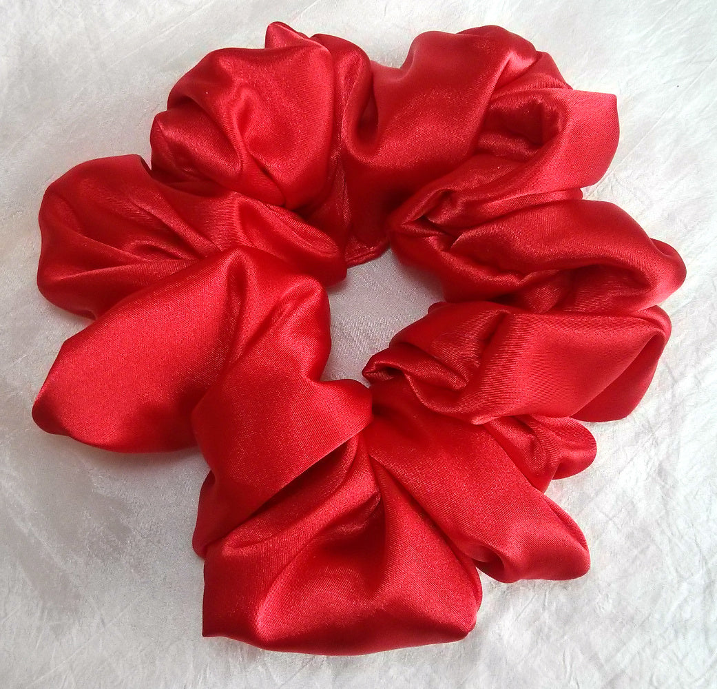 Poppy Red Satin Hair Scrunchy - Jumbo