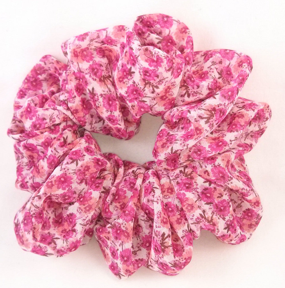 Pink, Rose, Peach Floral Chiffon Scrunchy - Jumbo