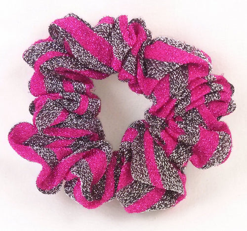 Black and Fuschia Striped Sparkly Hair Scrunchies - Full