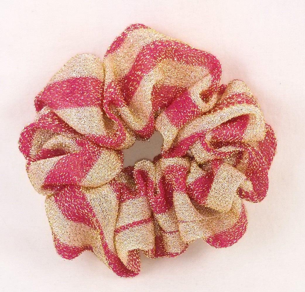 Fuchsia and Gold  Striped Sparkly Hair Scrunchies - Regular