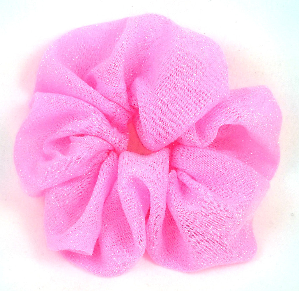 Neon light Pink Sparkly Hair Scrunchy - Large