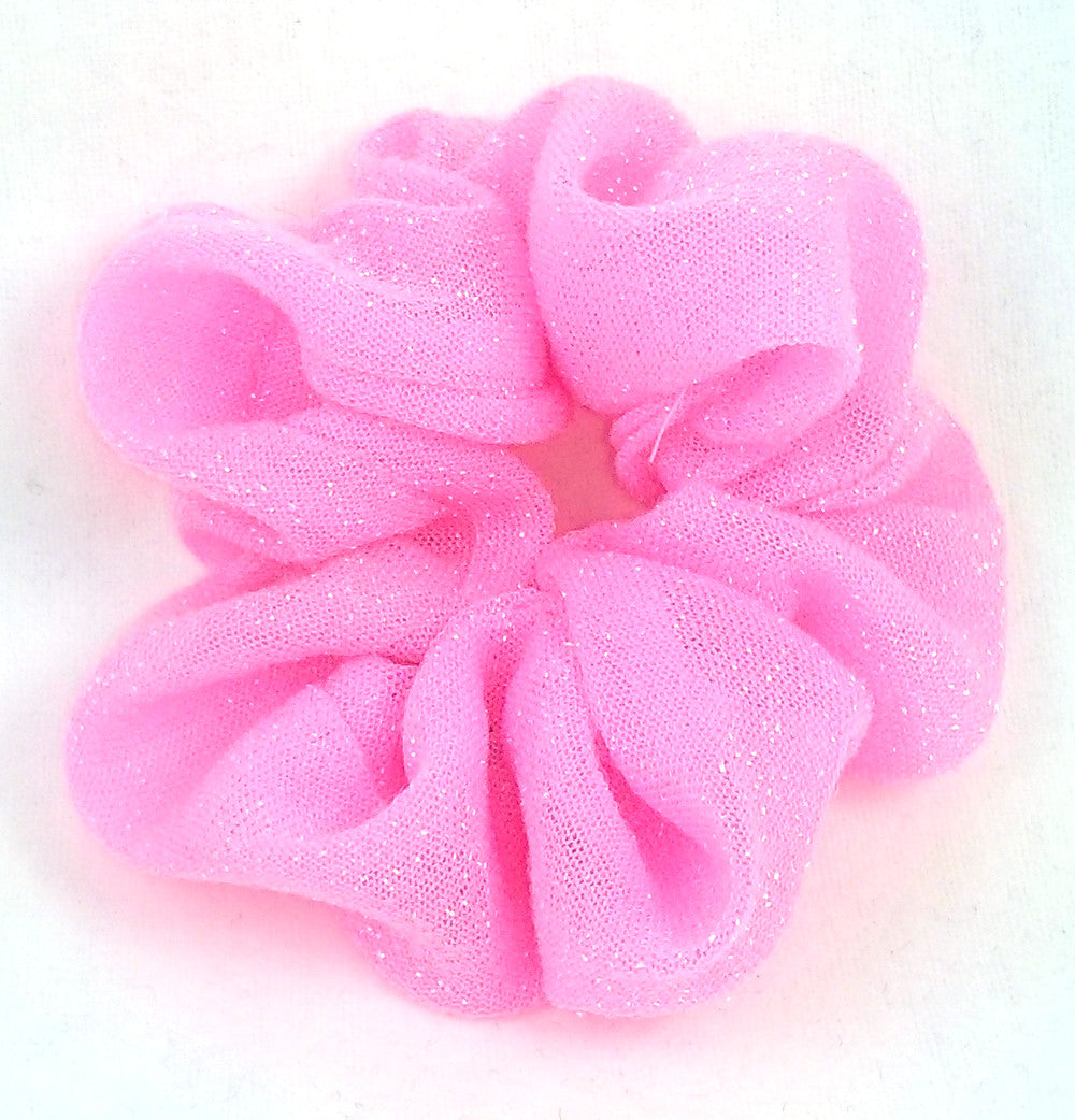 Neon light Pink Sparkly Hair Scrunchy - Small