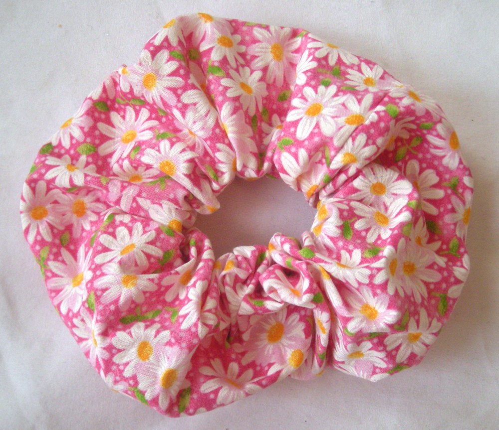 Daisies on Pink Cotton Hair Scrunchy - Large