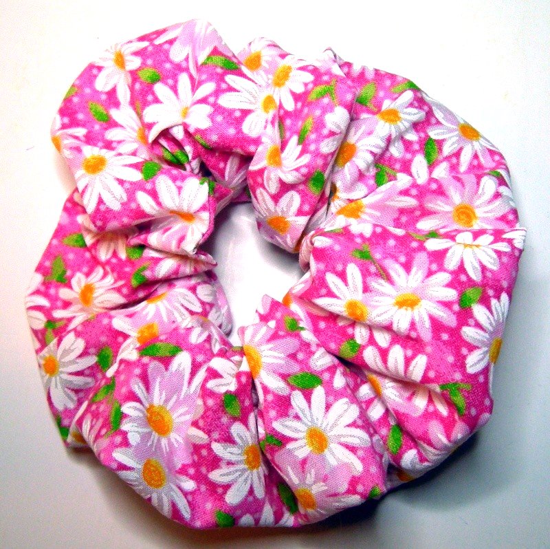Daisies on Pink Cotton Hair Scrunchy - Regular