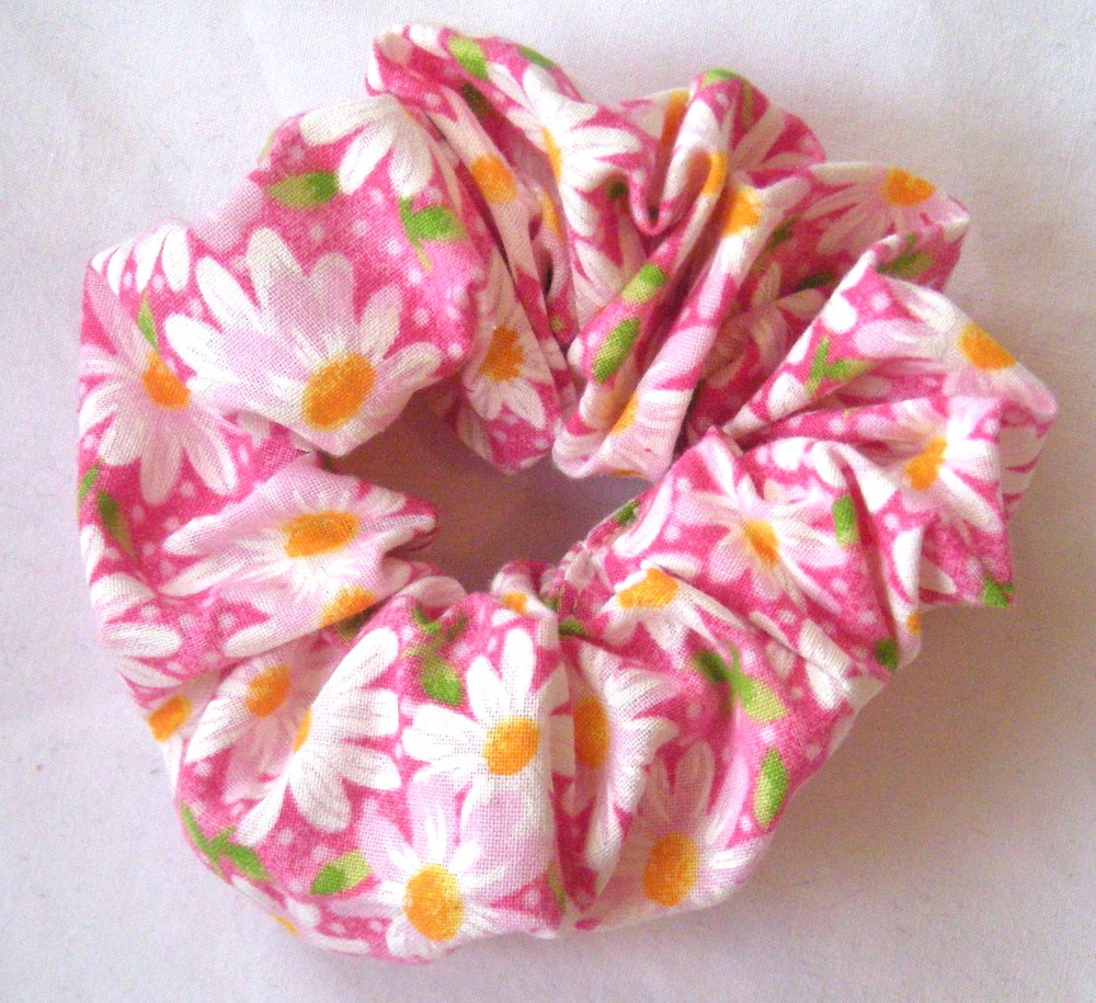 Daisies on Pink Cotton Hair Scrunchy - Small