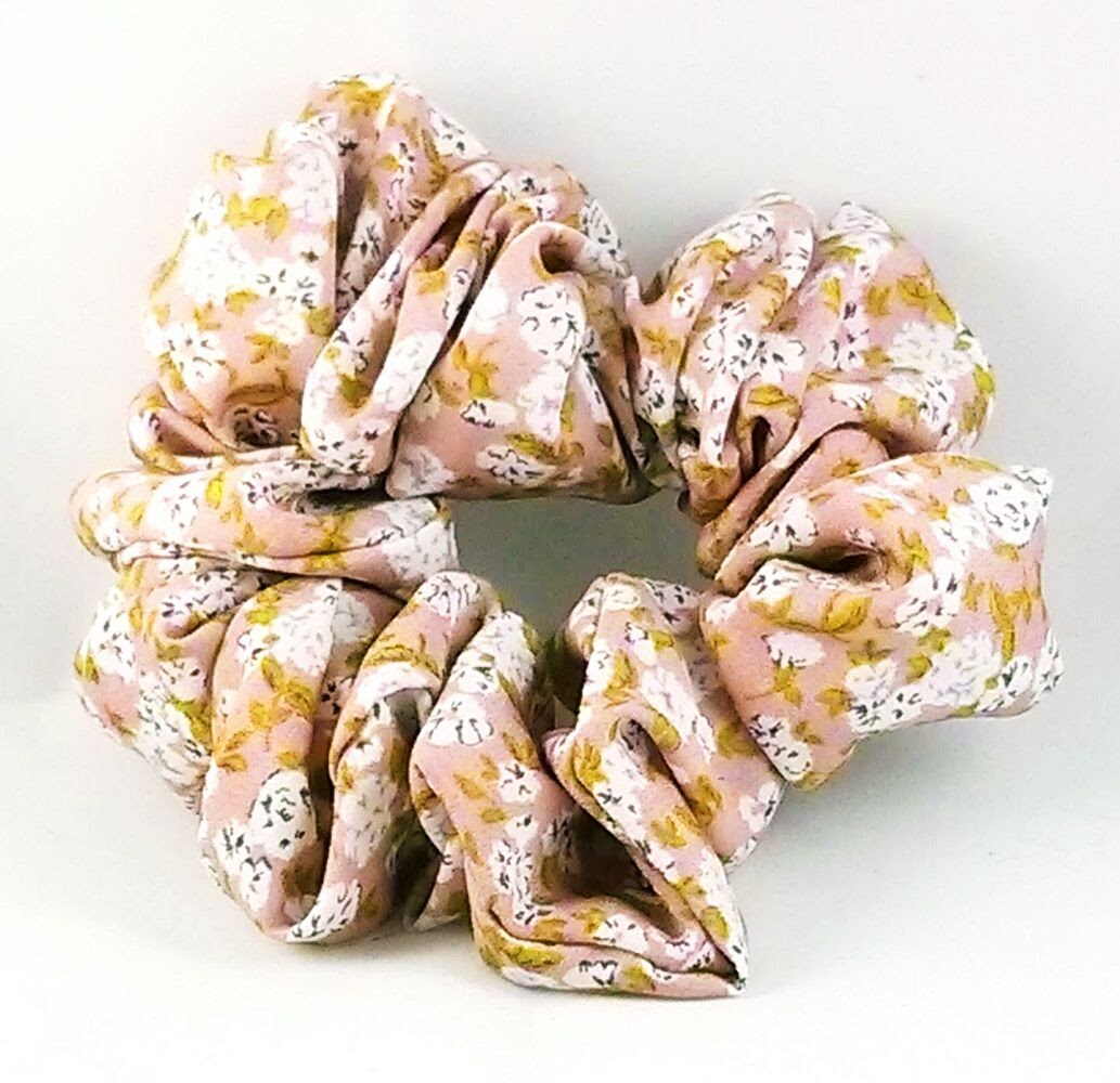 Clay Pink Floral Triple Georgette Hair Scrunchies - Full