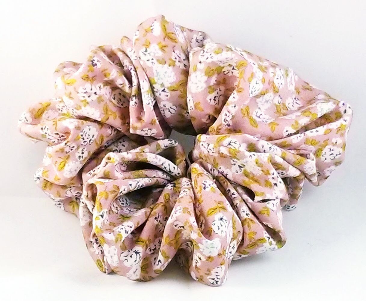 Clay Pink Floral Triple Georgette Hair Scrunchies - Jumbo