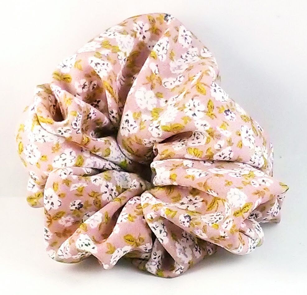 Clay Pink Floral Triple Georgette Hair Scrunchies - Large