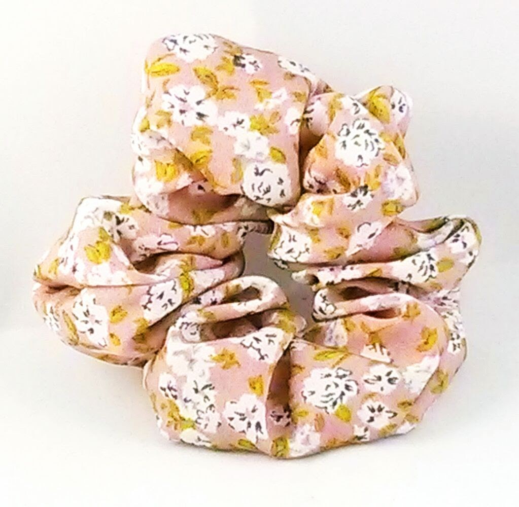 Clay Pink Floral Triple Georgette Hair Scrunchies - Small