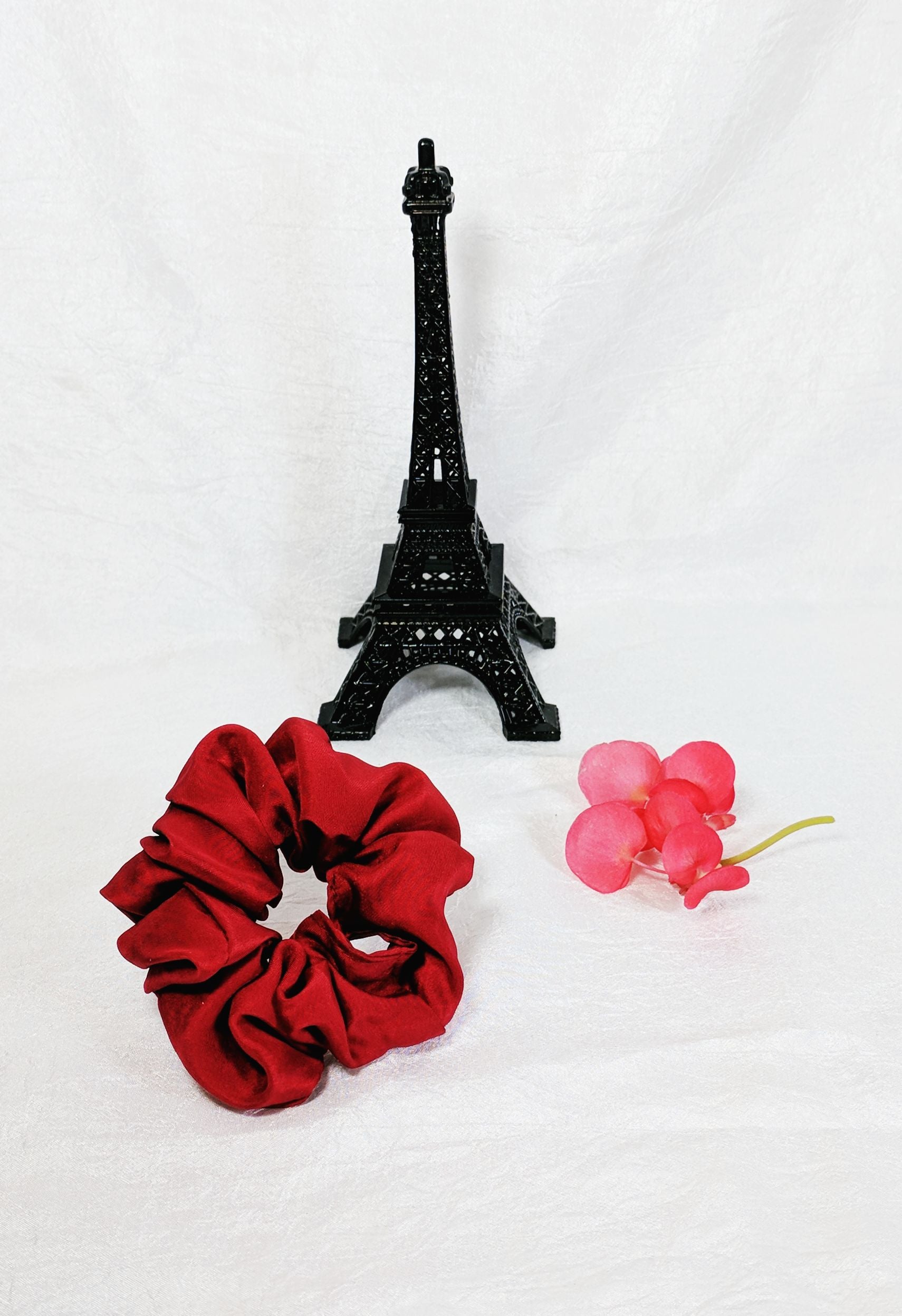 Red Silk Crepe de Chine Hair Scrunchy - Small