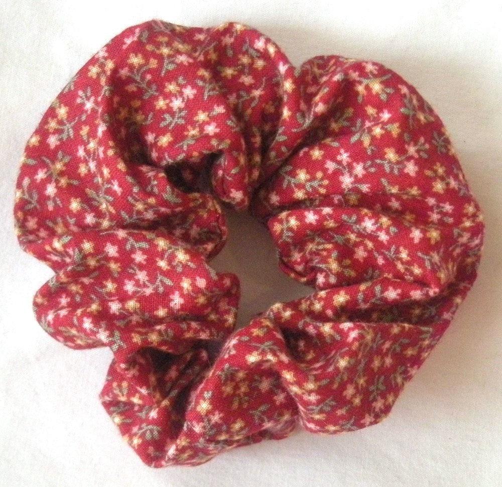 Red Print Cotton Scrunchy - Small