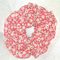 Red Blossoms on White Print Cotton Scrunchy - Regular