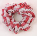 Red and White Striped Sparkly Hair Scrunchies - Full