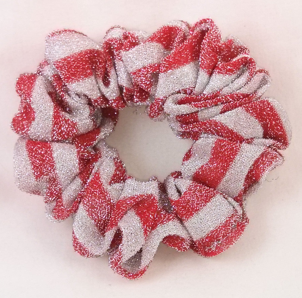 Red and White Striped Sparkly Hair Scrunchies - Full
