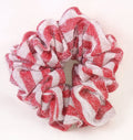 Red and White Striped Sparkly Hair Scrunchies - Jumbo