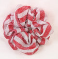 Red and White Striped Sparkly Hair Scrunchies - Large