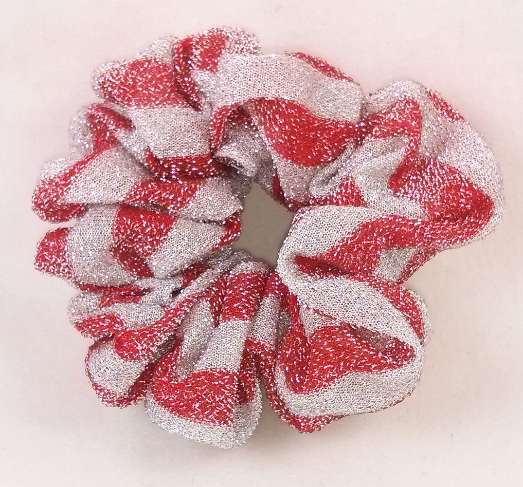 Red and White Striped Sparkly Hair Scrunchies - Regular