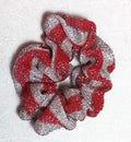Red and White Striped Sparkly Hair Scrunchies - Small