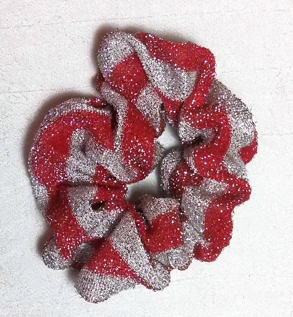 Red and White Striped Sparkly Hair Scrunchies - Small