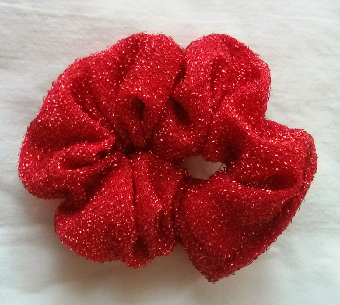 Red Glittery Stretch Ponytail Holder - Small