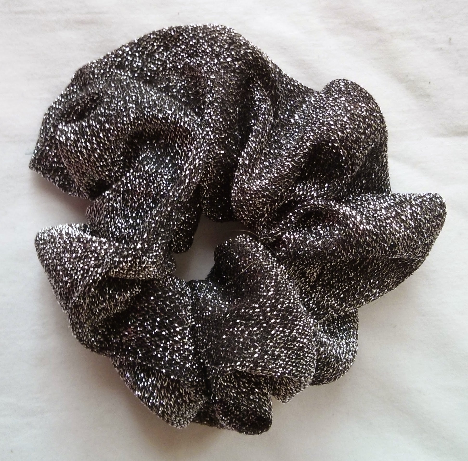 Black and Silver Sparkly Hair Scrunchies - Large