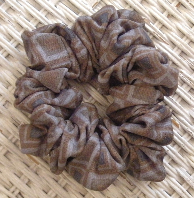 Taupe and Gray Squares Hair Scrunchies - Full