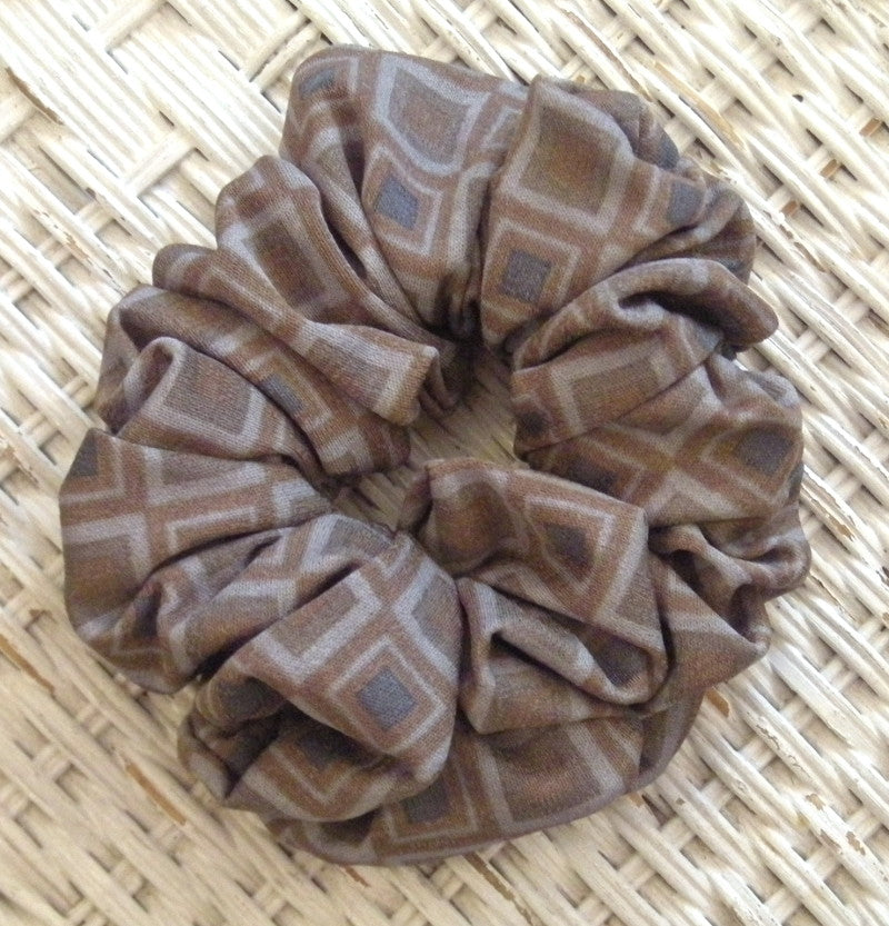 Taupe and Gray Squares Hair Scrunchies - Jumbo