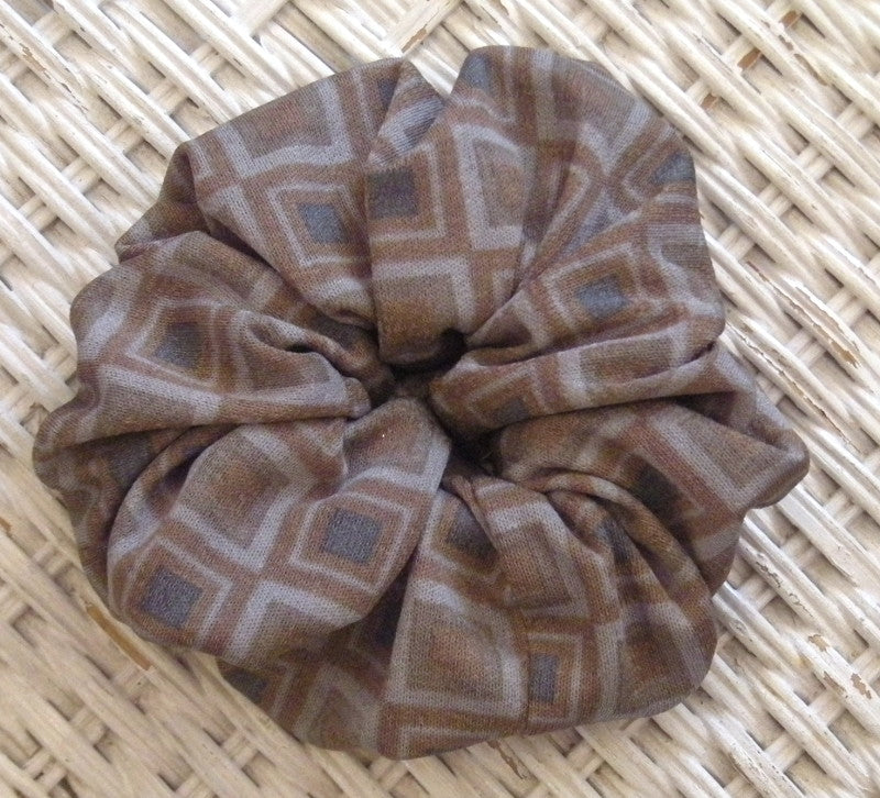 Taupe and Gray Squares Hair Scrunchies - Large