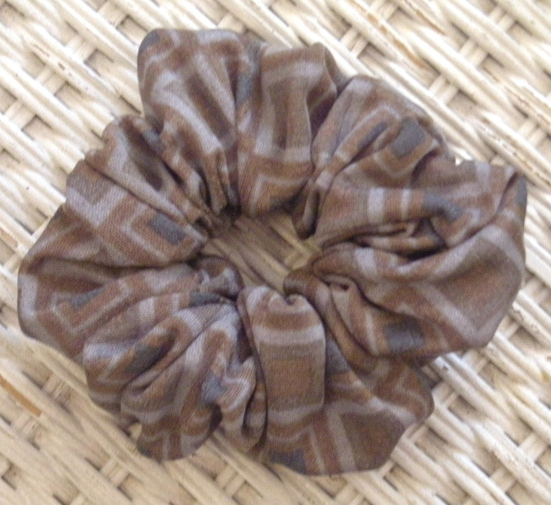 Taupe and Gray Squares Hair Scrunchies - Regular
