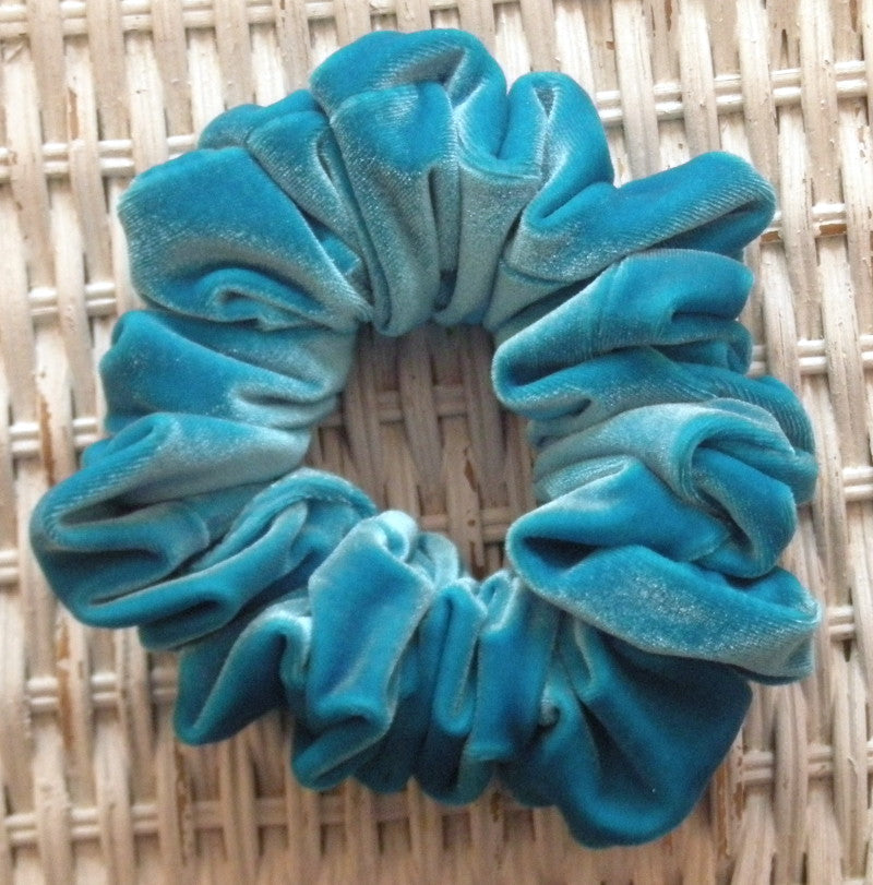 Solid Turquoise Velvet Scrunchy - Full