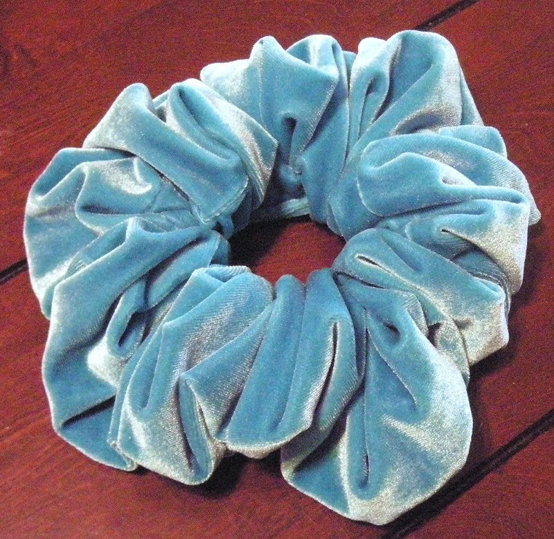 Solid Turquoise Velvet Scrunchy - Jumbo