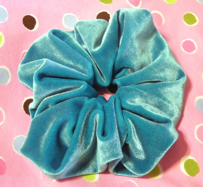 Solid Turquoise Velvet Scrunchy - Large