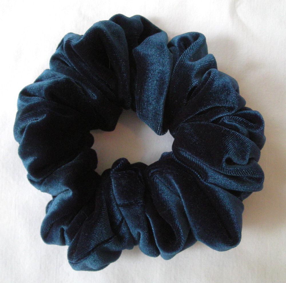 Teal Blue Velvet Hair Scrunchy - Full