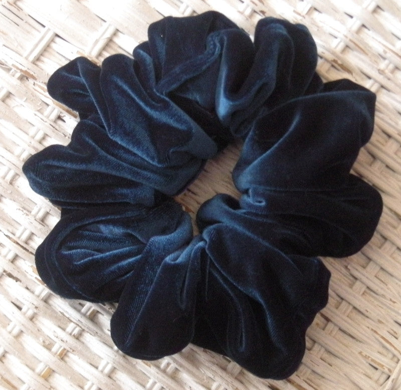 Teal Blue Velvet Hair Scrunchy - Jumbo