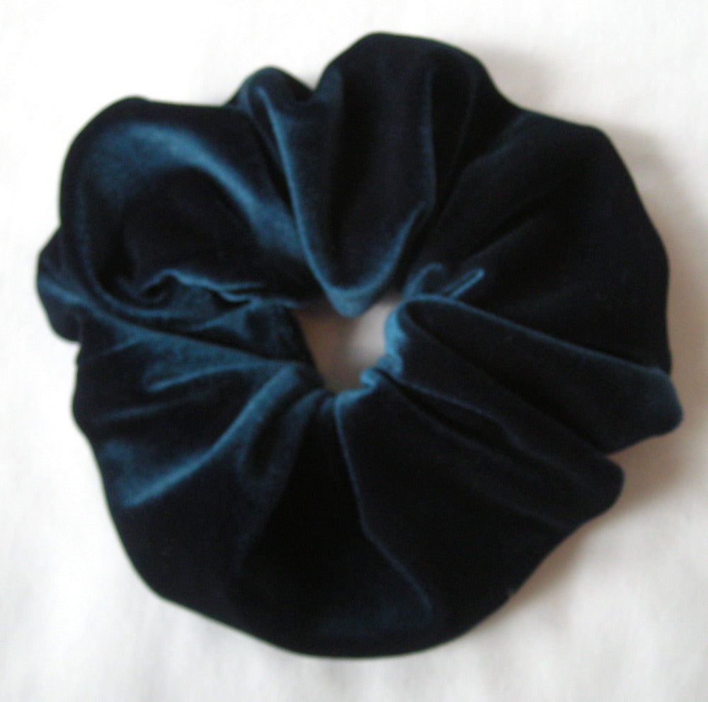 Teal Blue Velvet Hair Scrunchy - Large